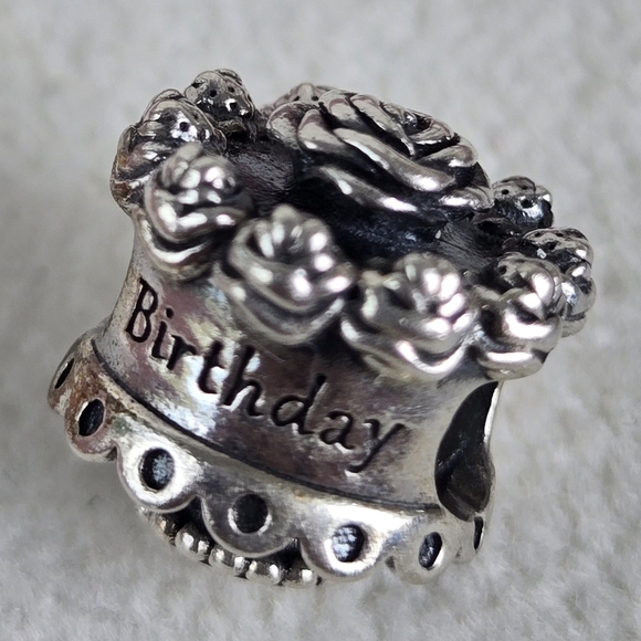 Genuine Retired PANDORA Happy Birthday Cake Charm Silver - Picture 3 of 3